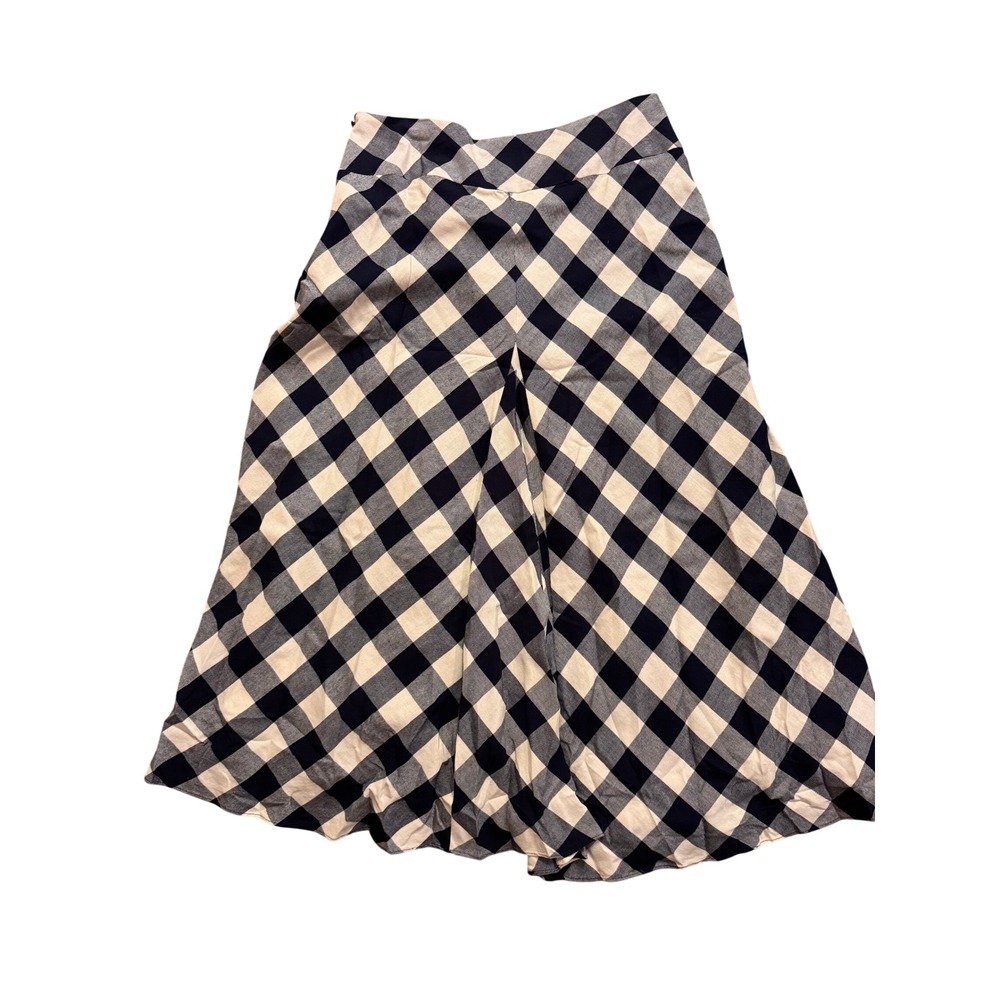 Lauren Ralph Lauren Navy Cream Buffalo Plaid Ruffle Midi Skirt Cotton Women's 12 - Picture 7 of 7